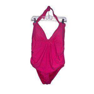 Catherine‎ Malandrino Size XL Halter One piece Swimsuit NWT NEW Hot Pink Bow